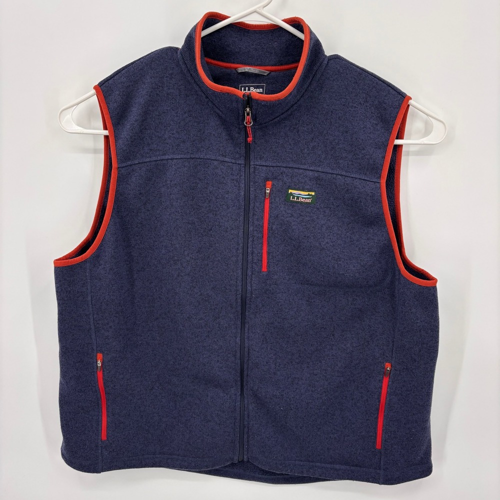 LL Bean Sweater Fleece Vest Mens XXXL Blue Orange Excellent Full Zip 505974